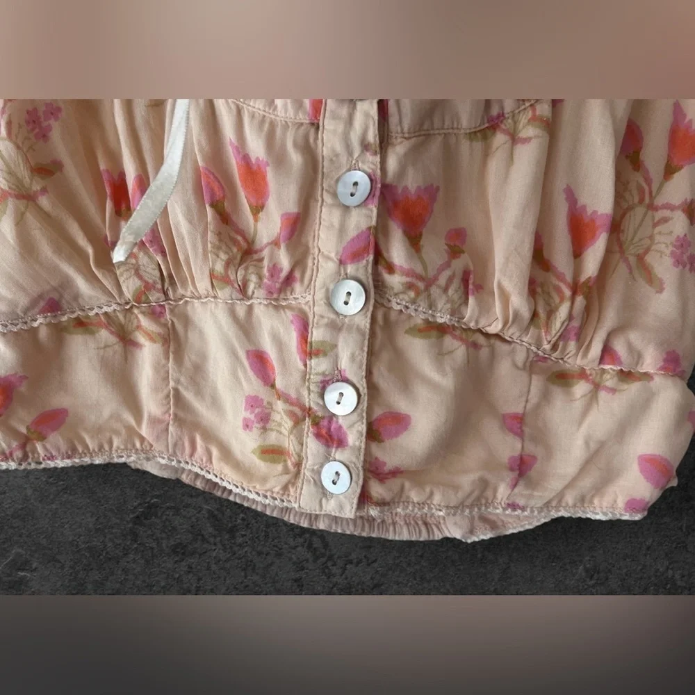 Free People Easy to Love Ivory Puff Sleeve Floral Crop Top Size XS